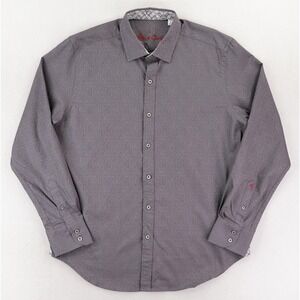 Robert Graham Shirt Mens Large Gray Paisley Embossed Trim Long Sleeve Classic